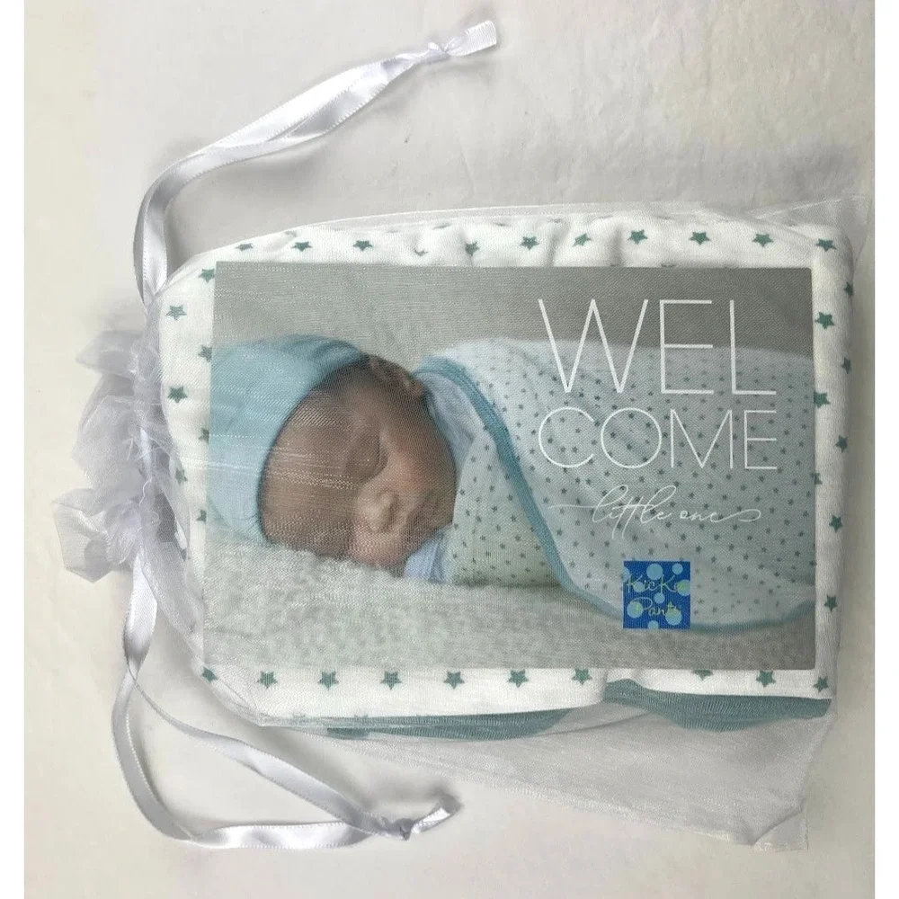 KicKee Pants Tiny Stars Bamboo Swaddle Blanket‎ Knot Hat Set Newborn Infant NWT